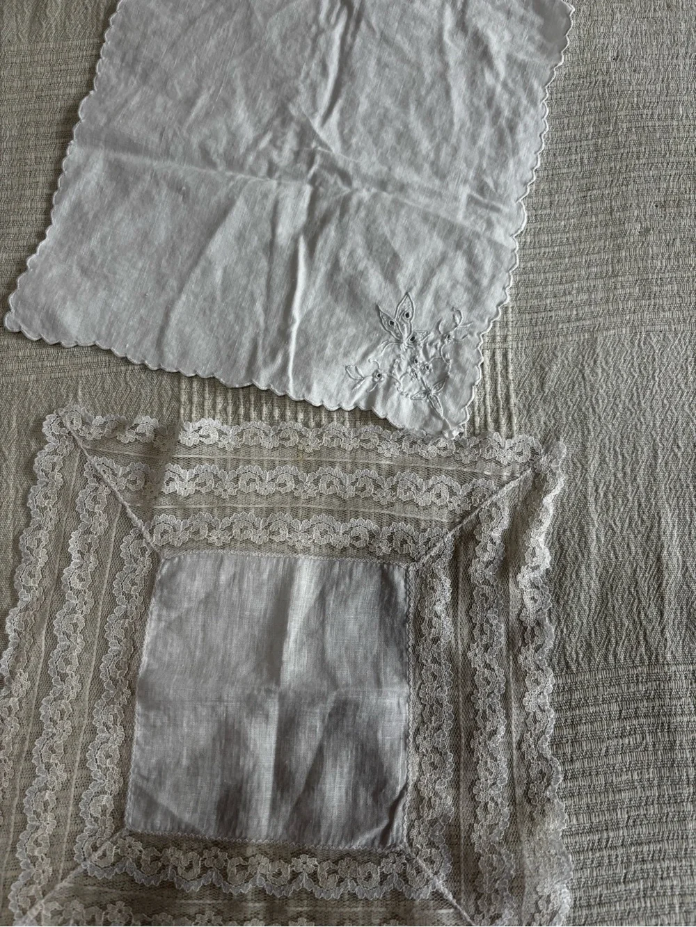 Assorted Vintage Lace Handkerchiefs - White, Blue & Pink Accents